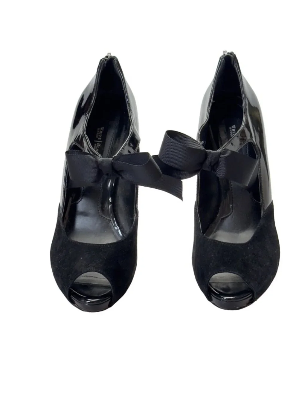 WHITE HOUSE BLACK MARKET Raegan Womens Shoes Black Patent Leather Suede Heels Si